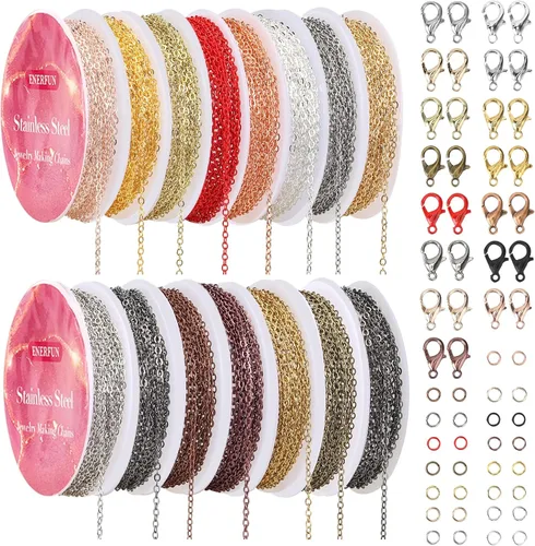 Miniatura 8 de ENERFUN Cadenas de collar de oro para hacer joyas, 112 pies, 15 rollos de cadenas a granel para hacer collares, pulseras, accesorios con anillos