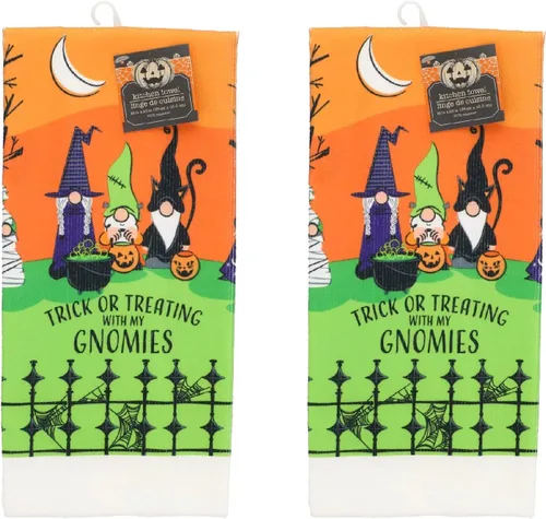 Juego de 2 toallas de mano para decorar la decoración de tu cocina, decoración del hogar, toallas de baño, ropa de cama de cocina (gnomos de truco o