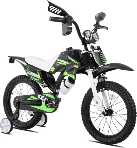 Miniatura 11 de KEANO - Bicicleta estilo motocross para niños y niñas de 12 y 16 pulgadas, con ruedas de entrenamiento y placa numérica, bicicletas para niños de 3