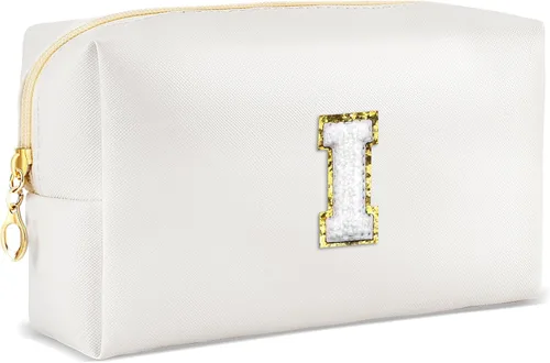 Miniatura 40 de URSKYTOUS Regalos para niñas, bolsa de maquillaje con inicial, bolsa de cosméticos personalizada con cremallera, bonita bolsa de aseo de viaje, Azul