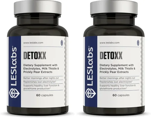 Miniatura 7 de LES Labs DeToxx – Mejores mañanas y recuperación, apoyo hepático, reposición de electrolitos y apoyo de glutatión – Tuma, cardo mariano y NAC