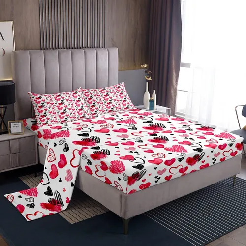 Miniatura 22 de Juego de sábanas femeninas de flores de rosas rojas, tamaño individual, juego de ropa de cama para el día de San Valentín, decoración de habitación
