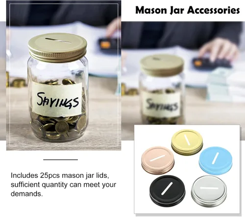 Miniatura 5 de ARTIBETTER 25 tapas de ranura para monedas para frascos de boca regular, alcancías de 2.756 in