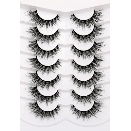Miniatura 96 de Medias pestañas postizas con banda transparente, finas, estilo ojo de gato, naturales, cortas, pequeñas, acento 3/4, de visón sintético, tiras