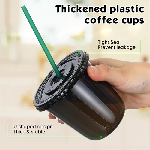 Miniatura 4 de Baderke Juego de 25 vasos de plástico con tapas y pajitas, tazas de plástico desechables para café helado, jugo, batido, cristal para cafeterías