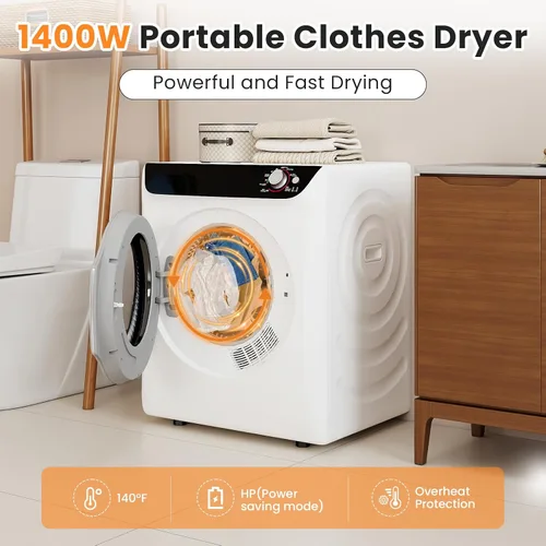 Miniatura 3 de Zynkez Secadora de ropa portátil de 2.5 pies cúbicos, secadora eléctrica compacta de 1400 W con bañera de acero inoxidable, carga frontal, 5 modos