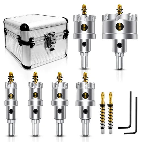 Miniatura 11 de ASNOMY Juego de 12 piezas de sierra perforadora TCT para metal duro, 5/8"-2-1/8" pulgadas con punta de carburo de tungsteno con broca piloto chapada