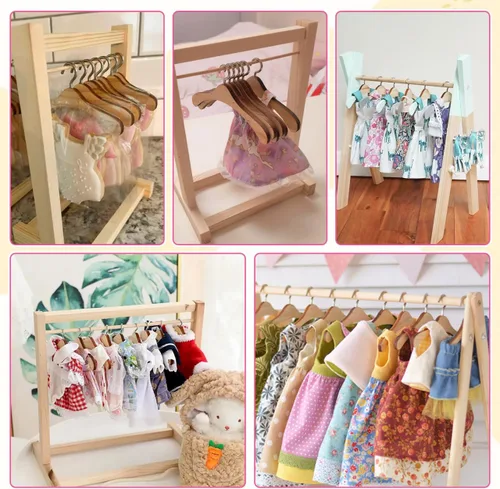 Miniatura 4 de TOYANDONA 10 perchas de madera para muñecas – Mini colgador de muñecas en miniatura para vestimenta para casas de muñecas, accesorios en miniatura