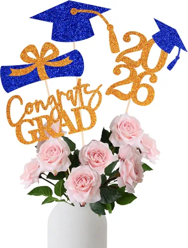 Miniatura 12 de 16 piezas de decoración de graduación para la clase de 2026, centros de mesa de felicitaciones de graduación 2026, decoración de mesa 2026, Azul