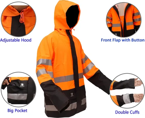 Miniatura 2 de RainRider Trajes de lluvia impermeables para hombres y mujeres, chaqueta reflectante de alta visibilidad, pantalones con peto, 3 piezas, ropa