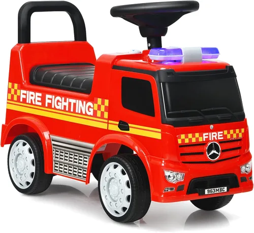 Miniatura 9 de HONEY JOY Coche de Paseo con Fabricador de Burbujas, Coche de Bomberos de Empuje para Niños Pequeños con Bocina, Música, Luces, Almacenamiento Bajo