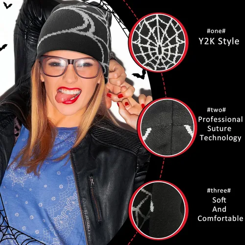 Miniatura 3 de Gorro de punto con orejas de gato para mujer, gorro de ganchillo con gorro de invierno a rayas, accesorios Y2K, gorros estilo gótico grunge