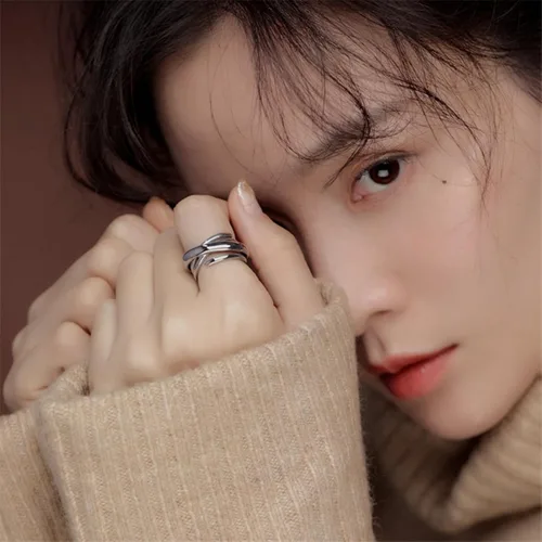 Miniatura 119 de Anillo de plata de ley 925, minimalista, ajustable, hecho a mano, para mujeres y niñas