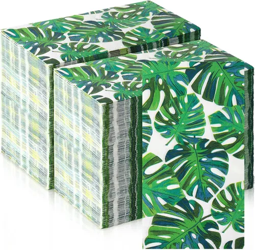 200 servilletas de 3 capas de hojas de palmera tropicales desechables de papel hawaiano Luau hojas verdes servilletas decorativas para baño, fiesta