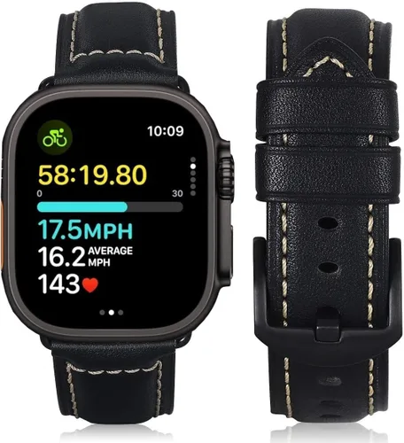 Miniatura 24 de HUAFIY Compatible para Correas de Apple Watch 42mm 44mm 45mm 46mm 49mm 38mm 40mm 41mm, Correa de Cuero Genuino para iWatch Serie 11/10/9/8, 7, 6, 5
