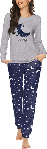 Miniatura 247 de Ekouaer Conjunto de pijama de manga larga para mujer, ropa de dormir suave con cuello redondo y bolsillos