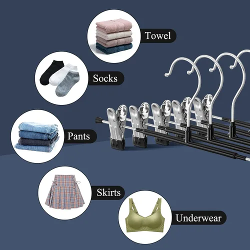 Miniatura 4 de Perchas para pantalones con clips, paquete de 10 perchas ajustables para falda para mujer, perchas antideslizantes para pantalones de mezclilla