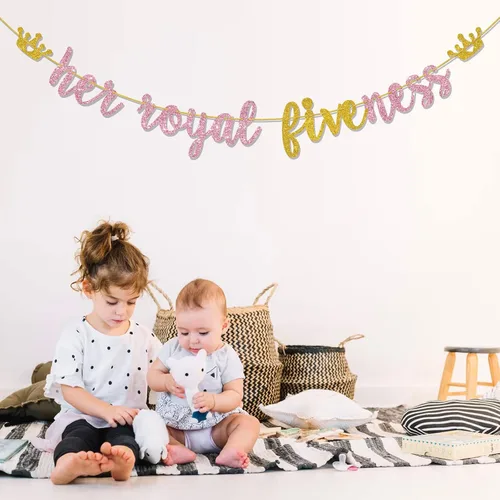 Miniatura 6 de Cartel colgante con texto en inglés "Her Royal Fivenness", "Happy 5th Birthday", suministros de decoración de fiesta de cumpleaños de 5 años