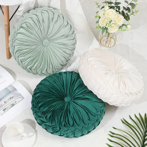 Miniatura 34 de Drydiet 3 Piezas Almohadas Redondas Decorativas de Terciopelo Plisado Almohadas de 15'' de Diámetro Acento Calabaza Boho Cojín de Silla para Sofá