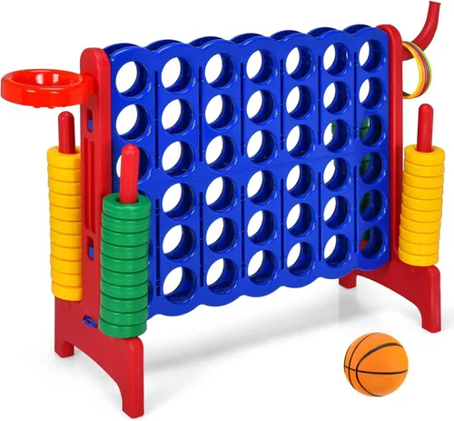 Miniatura 5 de DORTALA Juego gigante de 4 en una fila, de plástico Jumbo Connect con 42 anillos jumbo, deslizador de liberación rápida, lanzamiento de anillo, 2.5