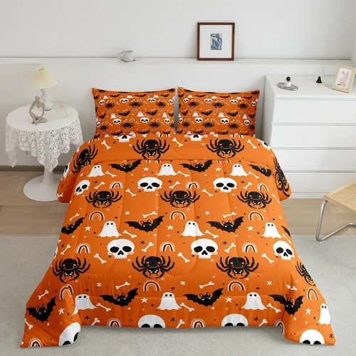 Miniatura 17 de Juego de edredón de calabaza para niños, con estampado de calabaza, estilo Halloween, juego de ropa de cama para niños, juego de ropa de cama