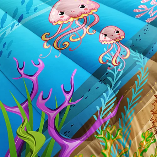 Miniatura 6 de Juego de edredón de tortuga con aguada oceánica, juego de ropa de cama de tortuga para cama individual, juego de cama con peces tropicales y vida