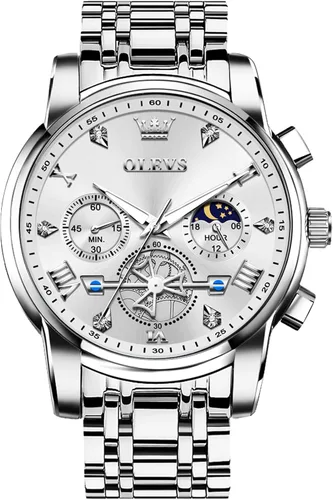 Miniatura 13 de OLEVS Relojes para hombre, resistente al agua, de lujo, gran cara, reloj analógico de cuarzo de acero inoxidable, relojes de vestir analógicos