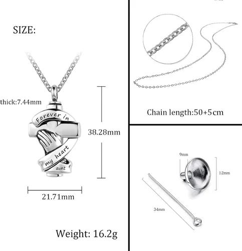 Miniatura 4 de YSAHan Collares de urna de cruz de manos rezando con cenizas de cremación conmemorativa de acero inoxidable colgante de recuerdo de joyería Forever