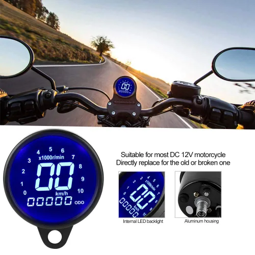 Miniatura 6 de Medidor digital de motocicleta velocímetro/tacómetro/odómetro MPH KM/H universal con pantalla de luz indicadora multifunción