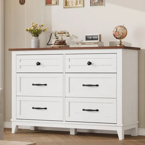 Miniatura 8 de GarveeHome Cómoda de 6 cajones para dormitorio, cómoda de 47 pulgadas de ancho con almacenamiento independiente, baúl de almacenamiento de madera