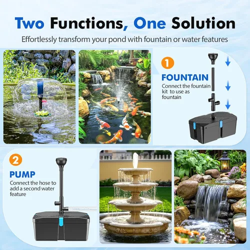 Miniatura 5 de Kit de filtro de estanque con bomba de fuente, kit de bomba y filtro de estanque de 60W con bomba de agua sumergible de flujo ajustable 60W 820gph