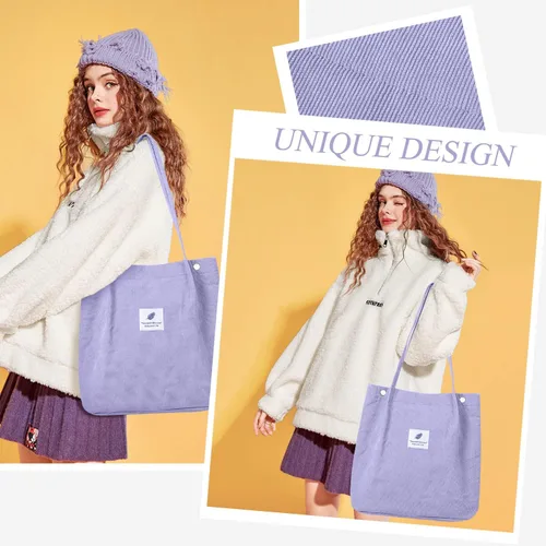 Miniatura 7 de Bolsas de pana para mujeres y niñas, bolsa de pana de gran capacidad, reutilizable, con bolsillos interiores