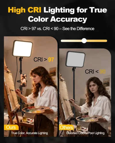 Miniatura 3 de UBeesize - Pack de 2 luces de video LED, luces de estudio para fotografía regulables de 3000-6500K con soporte para trípode y soporte para teléfono