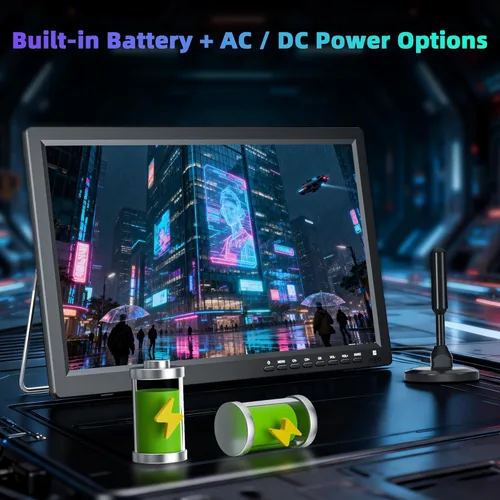Miniatura 4 de Televisor LCD portátil de 15.6 pulgadas con batería recargable, sintonizador ATSC, HDMI y USB, pequeño televisor portátil para encimera de cocina