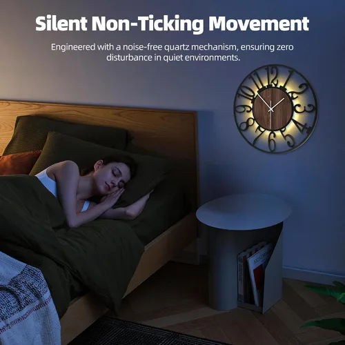Miniatura 4 de Reloj de pared grande de 20 pulgadas de metal con voz y sensor de luz nocturna, luz en la oscuridad, silencioso, sin tictac, funciona con batería