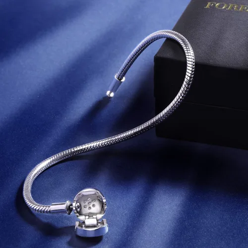 Miniatura 6 de FOREVER QUEEN Pulsera con dije de plata de ley 925 pulsera de cadena de serpiente básica para mujeres y niñas pulsera de firma con cierre redondo