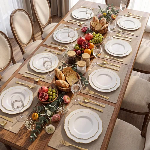 Miniatura 7 de WDF: 100 platos desechables de plástico, platos desechables barrocos color blanco y oro para fiestas de lujo y bodas, incluyendo 50 platos de Dorado