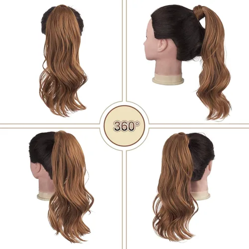 Miniatura 4 de SOFEIYAN - Extensión de cola de caballo rizada de 15 pulgadas, pelo sintético resistente al calor, pieza de cabello ondulada natural, para envolver