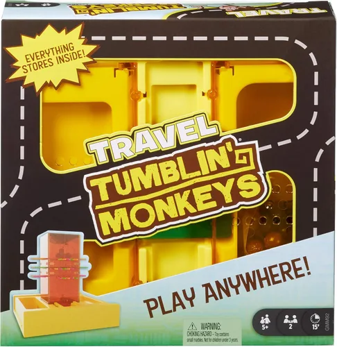 Mattel Games Monos Tumblin' de viaje, juego portátil para niños con almacenamiento integrado para niños de 5 años en adelante, multicolor