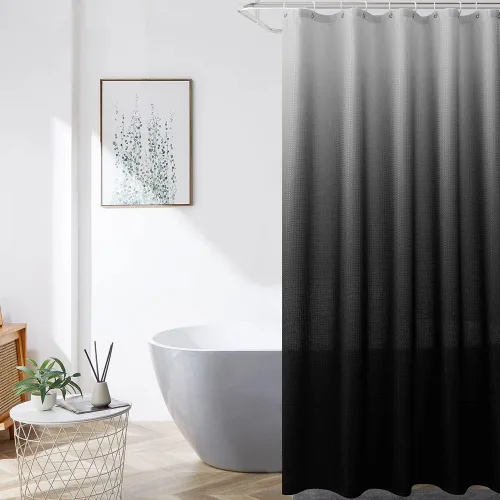 Miniatura 5 de Furlinic Cortina de ducha negra de 60 x 72 pulgadas, cortinas de ducha de tela con peso ombré para baño, hotel, spa, lujo, juego de cortina de ducha