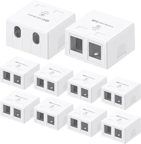 Cable Matters Caja de montaje en superficie de jack Keystone de 2 puertos certificada por UL, paquete de 10, en blanco