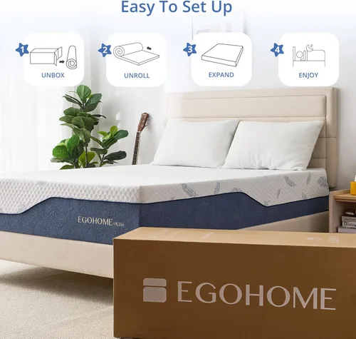 Miniatura 6 de EGOHOME Colchón tamaño individual mediano de 8 pulgadas, colchón de espuma viscoelástica en una caja con espuma de gel y funda extraíble sin fibra
