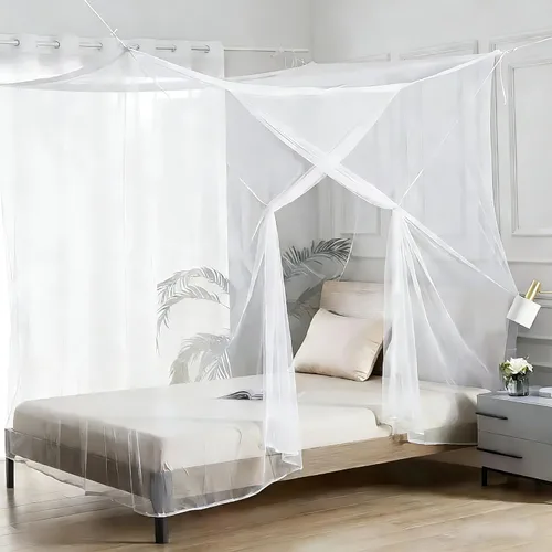 Miniatura 10 de Comtelek Dosel de Cama de 8 Esquinas con 100 Luces LED de Cadena de Estrellas Operadas por Batería, Red de Cama Estilo Único de 4 Puertas Cortinas