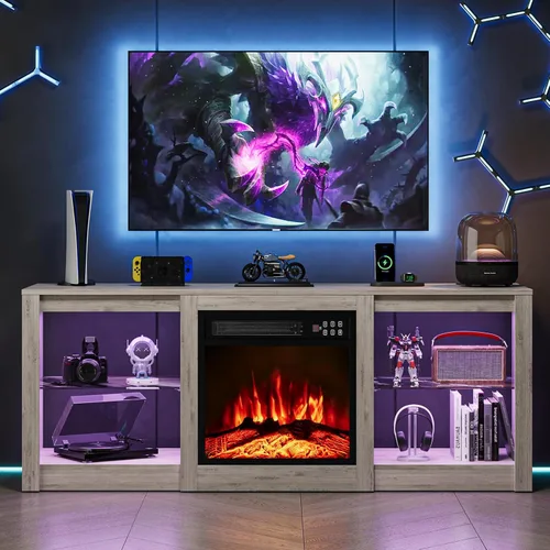 Miniatura 3 de EAG Soporte de TV con chimenea para TV de 65 pulgadas, soporte de TV con chimenea eléctrica de 18 pulgadas, centro de entretenimiento con estantes