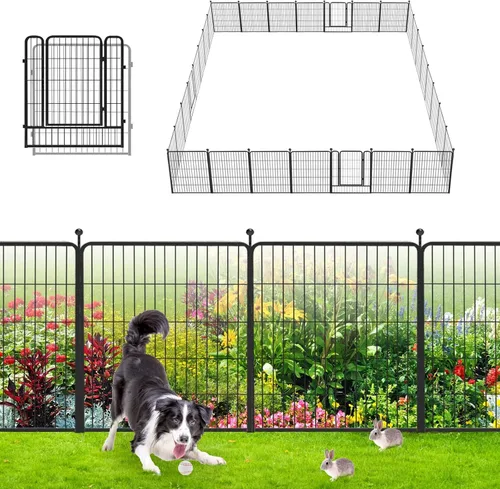 Miniatura 17 de Valla de Jardín con Puerta Cercado de Metal para Patio, 32 pulgadas x 23 pies 10 Paneles de Valla Sin Excavación Paneles de Valla Temporal