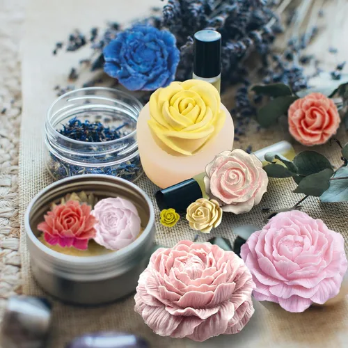 Miniatura 3 de 13 moldes de silicona para velas de flores, moldes para hacer velas con aguja que absorbe los ojos grandes, vela para cera de soja, cera de abejas