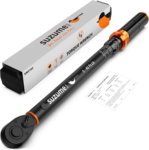 SUZUME Llave dinamométrica de 3/8 (5-45 pies libras/6.8-61 N.m) Llave dinamométrica de cabeza reversible de 72 dientes ± 3% de alta precisión Llaves