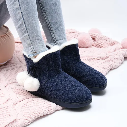 Miniatura 7 de DL Pantuflas de mujer cálidas para el hogar, esponjosas y lindas para el invierno, cómodas botas de espuma viscoelástica de punto trenzado, botas