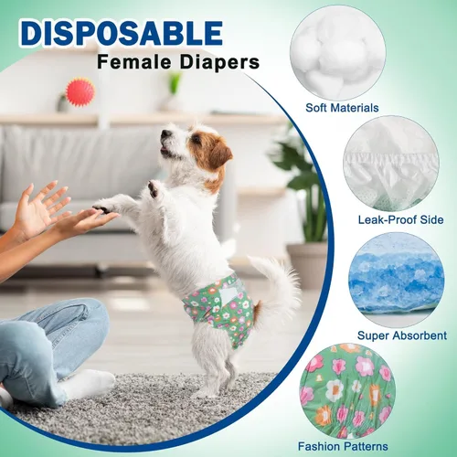 Miniatura 2 de Pet Soft Pañales para perras hembra, pañales desechables para perras, pañales para gatos y cachorros con agujero de cola de espuma ajustable