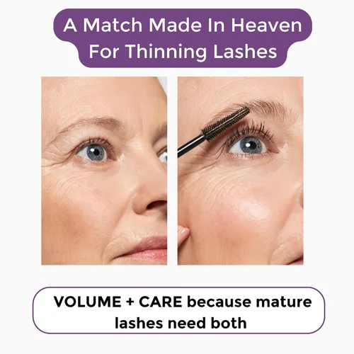 Miniatura 9 de Rumi Cosmetiques VolumeCare+ Máscara de pestañas para mujeres maduras, fórmula 2 en 1 de longitud y volumen extremos, sin grumos ni descamaciones